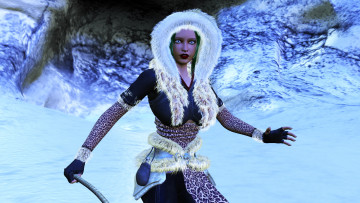 Картинка 3д+графика люди+ people девушка зима оружие фон взгляд