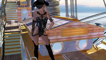 Картинка 3д+графика люди+ people корабль фон взгляд девушка пират