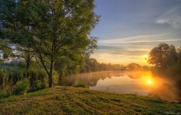 Картинка природа восходы закаты отражение река заря