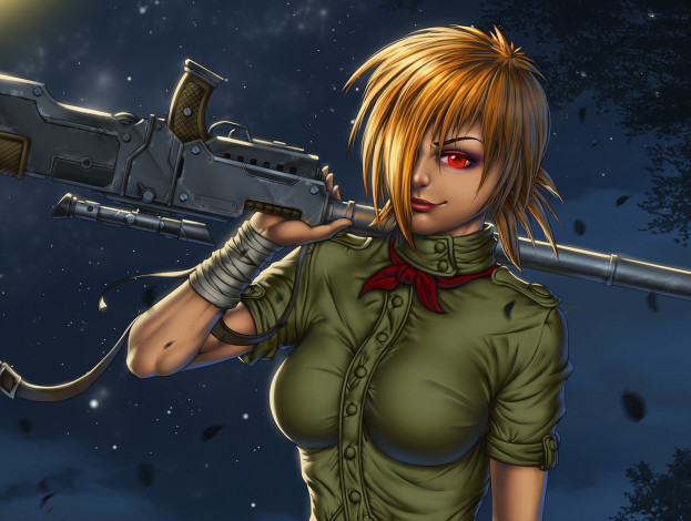 Обои картинки фото фэнтези, девушки, аниме, hellsing, seras, victoria, вампир, девушка, ночь, грудь