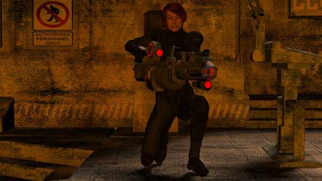 Обои картинки фото 3д графика, фантазия , fantasy, оружие, фон, взгляд, девушка