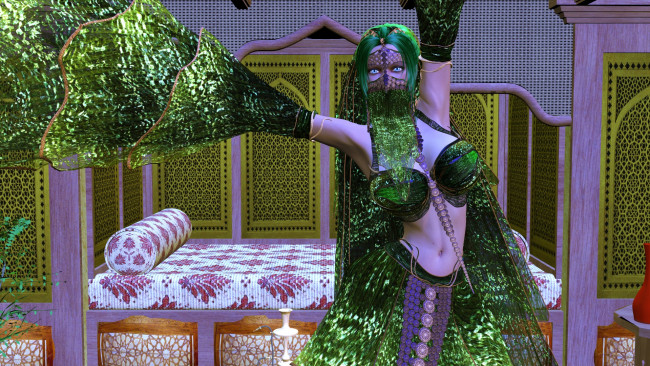 Обои картинки фото 3д графика, люди , people, кровать, танец, фон, взгляд, девушка