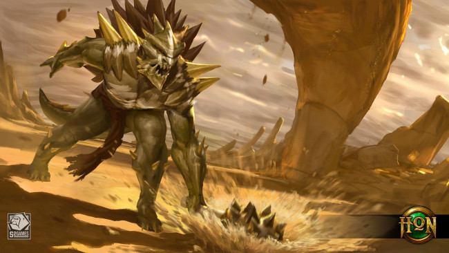 Обои картинки фото видео игры, heroes of newerth, armadon, шипы, heroes, of, newerth, horny, lizardon, монстр, art