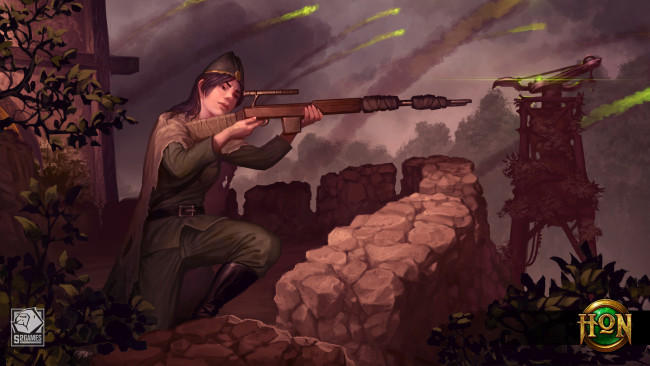 Обои картинки фото видео игры, heroes of newerth, девушка, acolyte, amun-ra, heroes, of, newerth, серп, воин