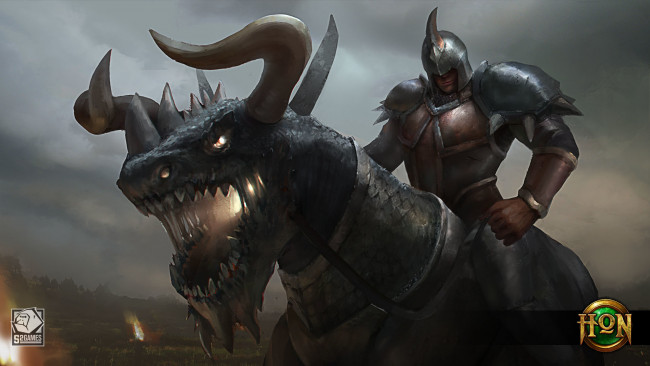 Обои картинки фото видео игры, heroes of newerth, доспех, воин, heroes, of, newerth, монстр, wyvern, ultimate, rampage, шлем