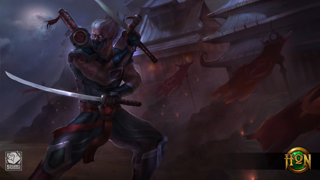 Обои картинки фото видео игры, heroes of newerth, меч, ночь, катана, убийца, shadowblade, heroes, of, newerth, husher