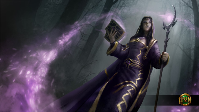 Обои картинки фото видео игры, heroes of newerth, посох, книга, sister, death, martyr, heroes, of, newerth, смерть, девушка