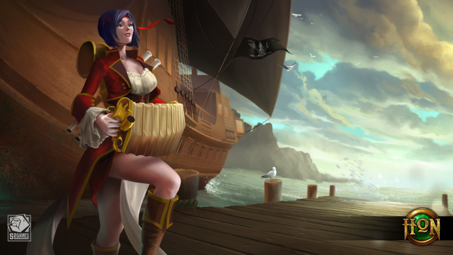 Обои картинки фото видео игры, heroes of newerth, rhapsody, rhapscallion, heroes, of, newerth, причал, девушка, корабль