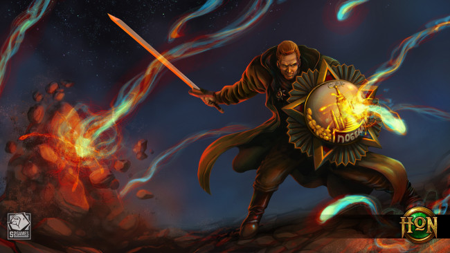 Обои картинки фото видео игры, heroes of newerth, солдат, щит, меч, liberator, ссср, победа, русский, jeraziah, heroes, of, newerth