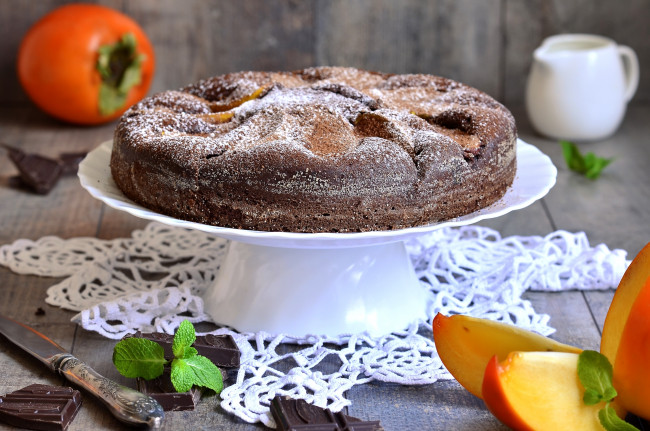 Обои картинки фото еда, пироги, выпечка, хурма, пирог