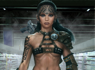 Картинка фэнтези девушки татуировки оружие девушка арт супермаркет