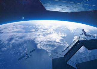 Картинка аниме оружие +техника +технологии астронавт космос земля