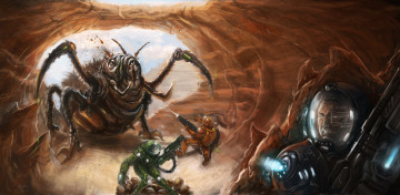 Картинка фэнтези существа чудовище существо сражение иной мир астронавты