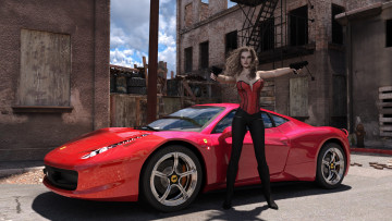 Картинка 3д+графика люди-авто мото+ people-+car+ +moto девушка оружие фон взгляд