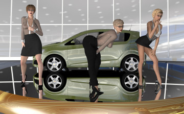 Картинка 3д+графика люди-авто мото+ people-+car+ +moto автомобиль фон взгляд девушки