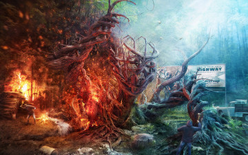 Картинка фэнтези фотоарт огонь лес