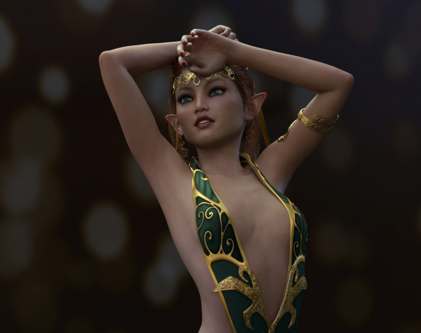 Обои картинки фото 3д графика, эльфы , elves, эльфийка, взгляд, фон