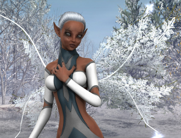 Обои картинки фото 3д графика, эльфы , elves, фон, фея, взгляд