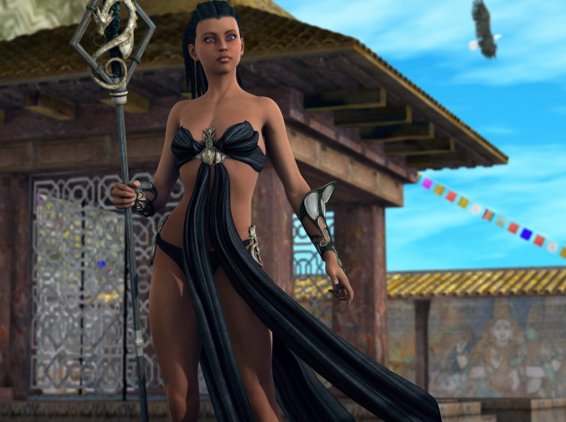 Обои картинки фото 3д графика, фантазия , fantasy, фон, взгляд, девушка, тотем