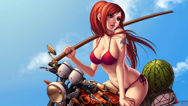 Обои картинки фото аниме, fairy tail, фон, взгляд, девушка