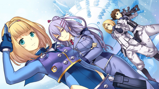 Обои картинки фото аниме, heavy object, девушки, фон, взгляд