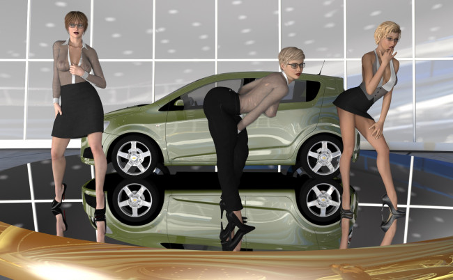 Обои картинки фото 3д графика, люди-авто, мото , people- car ,  moto, автомобиль, фон, взгляд, девушки
