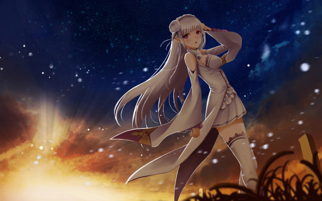 Обои картинки фото аниме, животные,  существа, фон, взгляд, эльфийка