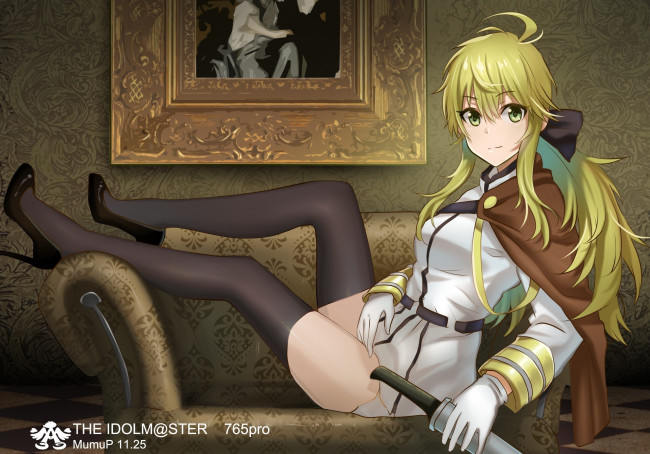 Обои картинки фото аниме, idolm@ster, девушка, взгляд, фон