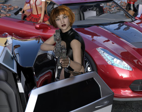 Картинка 3д+графика люди-авто мото+ people-+car+ +moto фон взгляд девушка