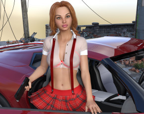 Картинка 3д+графика люди-авто мото+ people-+car+ +moto фон девушка взгляд