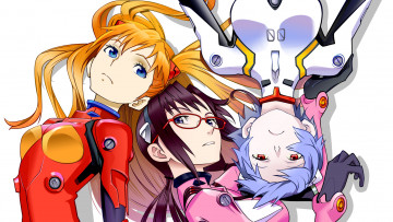 Картинка аниме evangelion девушки взгляд фон