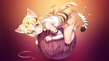Картинка аниме kemono+friends нитки булавки art хвост ушки serval neko girl клубок kemono friends ichi makoto перчатки