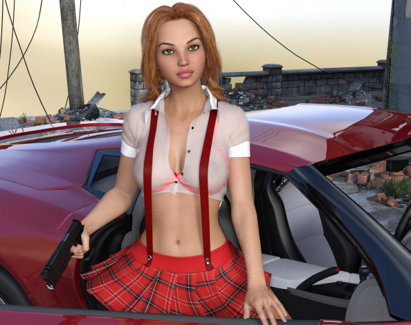 Обои картинки фото 3д графика, люди-авто, мото , people- car ,  moto, фон, девушка, взгляд