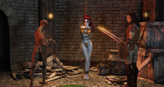 Обои картинки фото 3д графика, существа , creatures, зомби, фон, взгляд, девушка