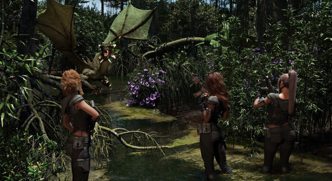 Обои картинки фото 3д графика, фантазия , fantasy, фон, девушки, взгляд