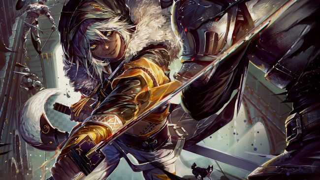 Обои картинки фото аниме, оружие,  техника,  технологии, взгляд