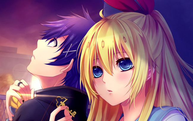 Обои картинки фото аниме, nisekoi, фон, девушка, взгляд