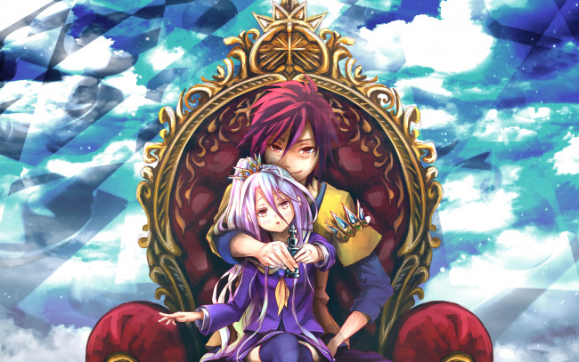 Обои картинки фото аниме, no game no life, девушка, взгляд, фон