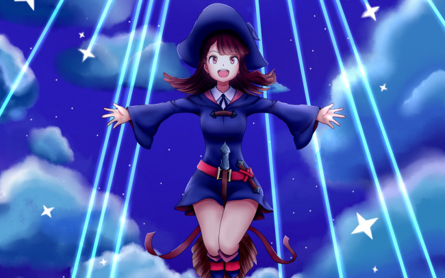 Обои картинки фото little witch academia, аниме, фон, взгляд, девушка