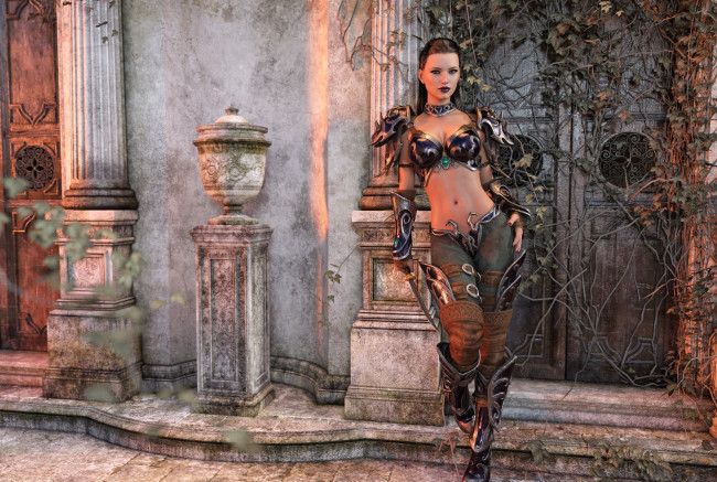 Обои картинки фото 3д графика, амазонки , amazon, фон, взгляд, девушка