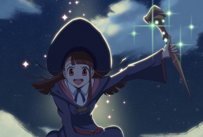 Обои картинки фото little witch academia, аниме, фон, взгляд, девушка