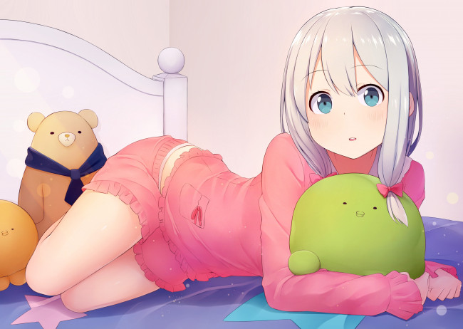 Обои картинки фото аниме, eromanga-sensei, kawaii, bear, blush, anime, manga, japanese, sugoi, bishojo, kuma, mussune, sagiri, izumi, megumi, jinno, masamune