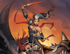 Картинка рисованное комиксы грудь цепь уши фантастика эльф adalia кинжал девушка