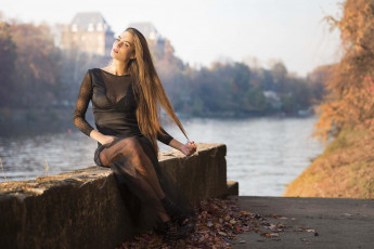 Картинка девушки -unsort+ блондинки +светловолосые река платье federica осень замок