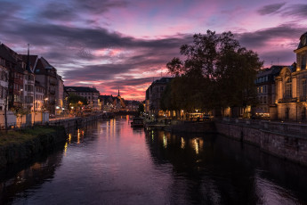 Картинка города страсбург+ франция огни вечер канал