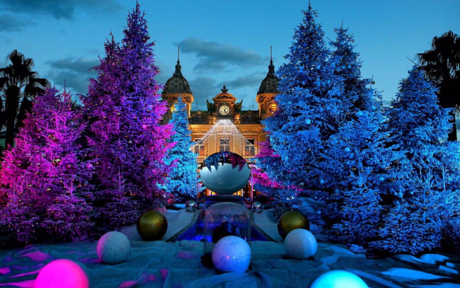 Обои картинки фото города, монте-карло , монако, праздник, елки, казино