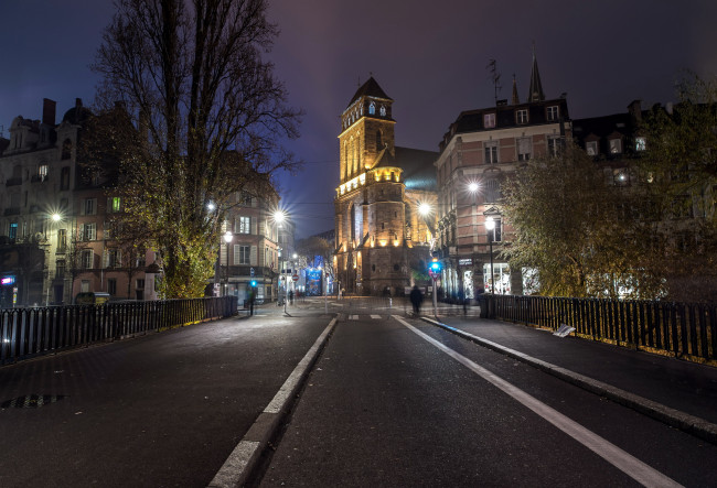 Обои картинки фото города, страсбург , франция, огни, улица, вечер