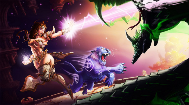 Обои картинки фото фэнтези, красавицы и чудовища, девушка, фон, униформа, магия, тигр, бой