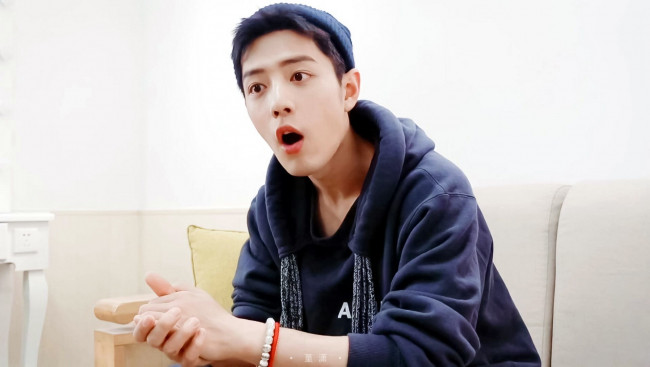 Обои картинки фото мужчины, xiao zhan, актер, шапка, толстовка, диван