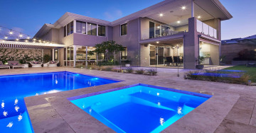 Картинка города -+здания +дома вилла вечер бассейн освещение архитектура терраса